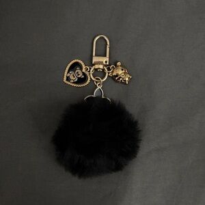 Black Pom Pom Keychain with Gold Accents - NWOT